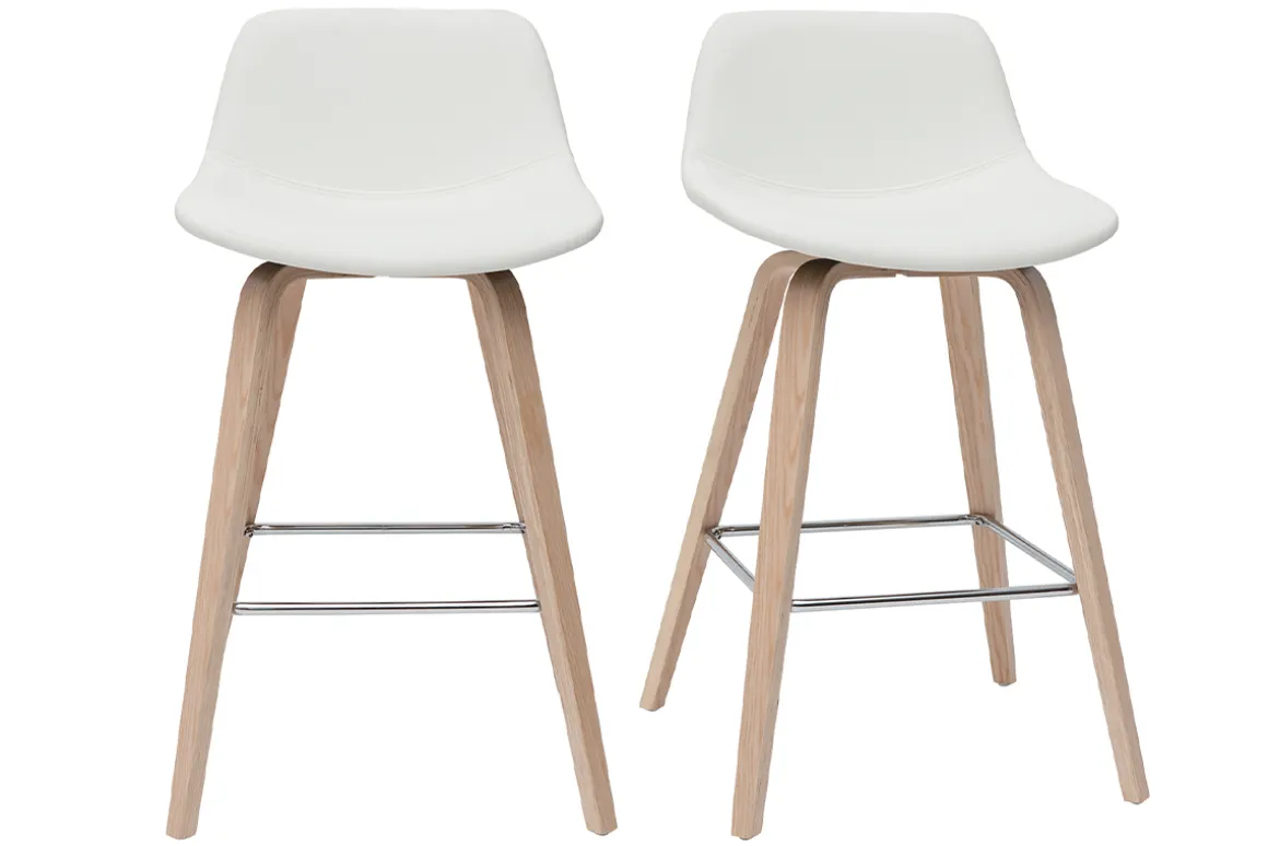 Miliboo Tabouret De Bar-Tabourets de bar design blanc et bois clair H65 cm (lot de 2) NONIE