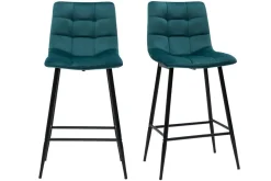 Miliboo Tabouret De Bar-Tabourets de bar design en velours bleu pétrole H65 cm (lot de 2) MAXWELL