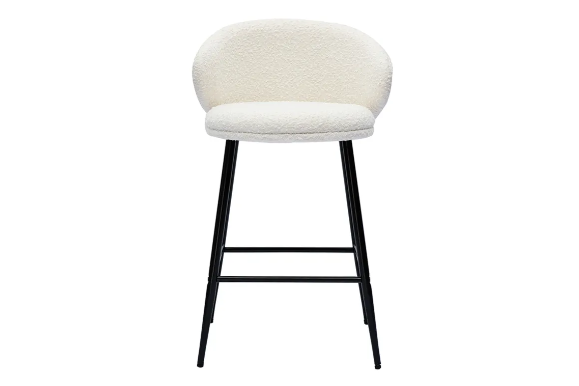 Miliboo Tabouret De Bar-Tabourets de bar design en tissu effet laine bouclée blanc cassé et métal noir H86 cm (lot de 2) ROSALIE