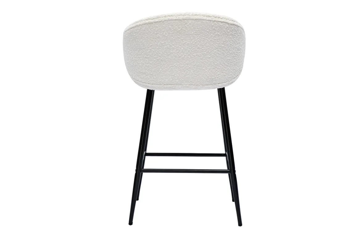 Miliboo Tabouret De Bar-Tabourets de bar design en tissu effet laine bouclée blanc cassé et métal noir H86 cm (lot de 2) ROSALIE