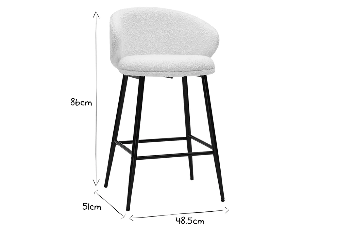 Miliboo Tabouret De Bar-Tabourets de bar design en tissu effet laine bouclée blanc cassé et métal noir H86 cm (lot de 2) ROSALIE