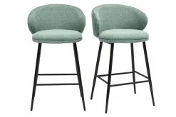 Miliboo Tabouret De Bar-Tabourets de bar design en tissu effet velours texturé céladon et métal noir (lot de 2) ROSALIE