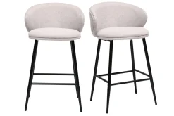 Miliboo Tabouret De Bar-Tabourets de bar design en tissu effet velours texturé beige et métal noir (lot de 2) ROSALIE