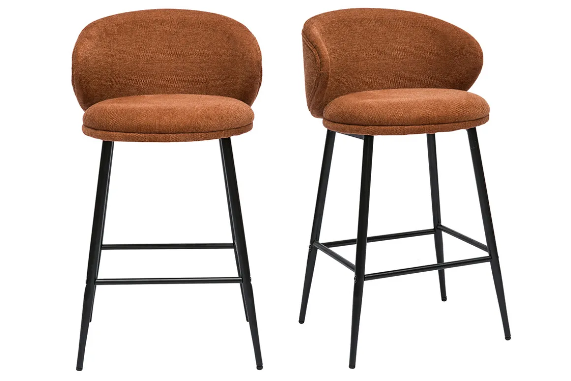 Miliboo Tabouret De Bar-Tabourets de bar design en tissu effet velours texturé terre brûlée et métal noir (lot de 2) ROSALIE