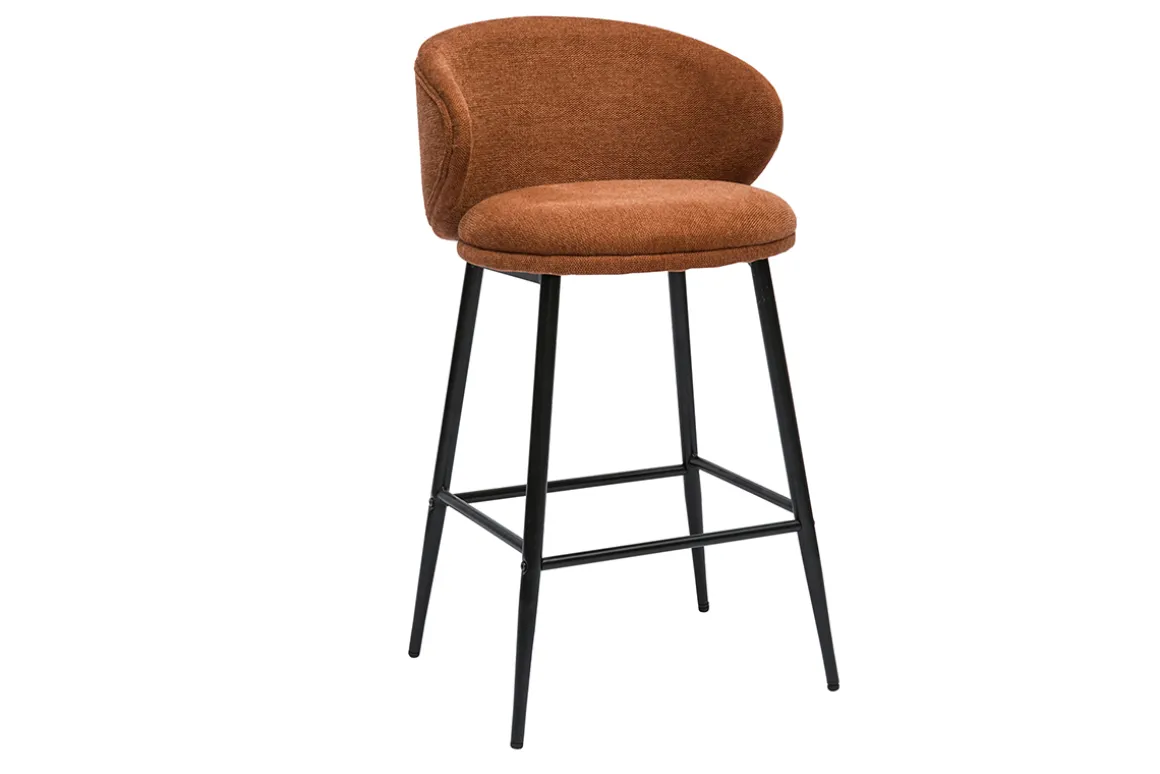 Miliboo Tabouret De Bar-Tabourets de bar design en tissu effet velours texturé terre brûlée et métal noir (lot de 2) ROSALIE