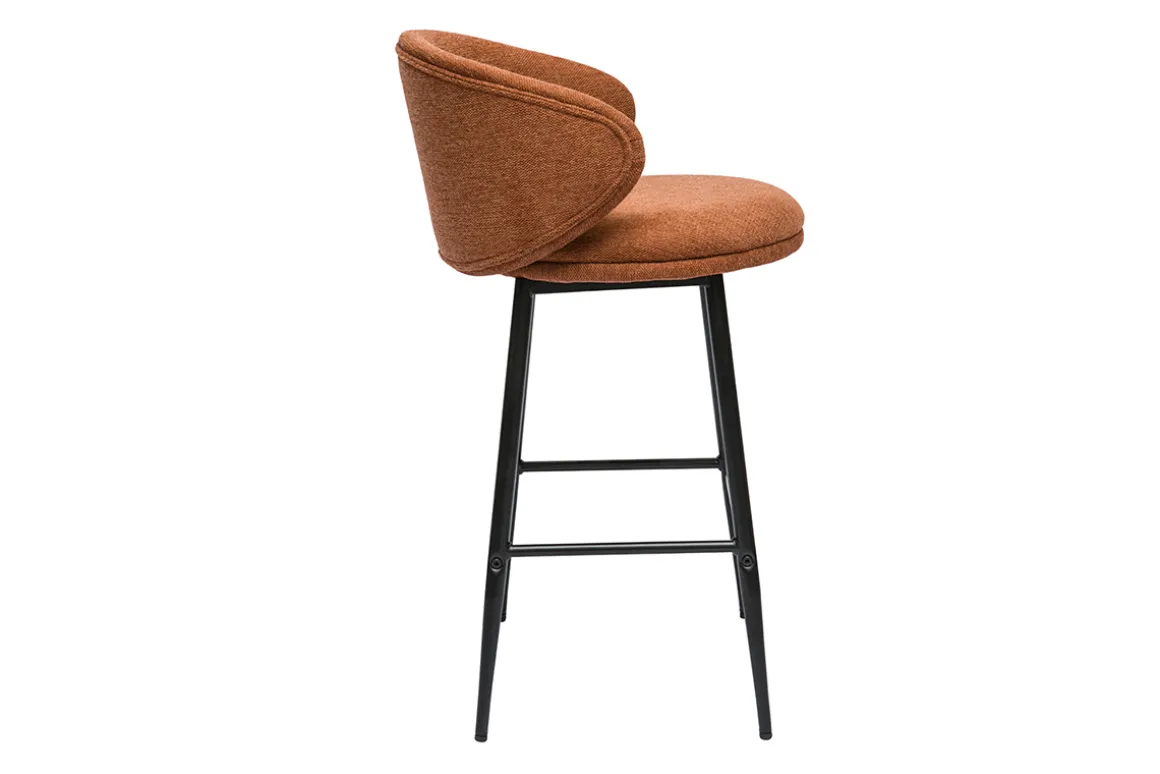 Miliboo Tabouret De Bar-Tabourets de bar design en tissu effet velours texturé terre brûlée et métal noir (lot de 2) ROSALIE