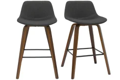 Miliboo Tabouret De Bar-Tabourets de bar design gris foncé et noyer H65 cm (lot de 2) NONIE