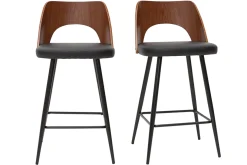 Miliboo Tabouret De Bar-Tabourets de bar design noir et noyer H66.5 (lot de 2) FALCOM