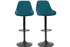 Miliboo Tabouret De Bar-Tabourets de bar design réglables velours bleu pétrole (lot de 2) HOLO