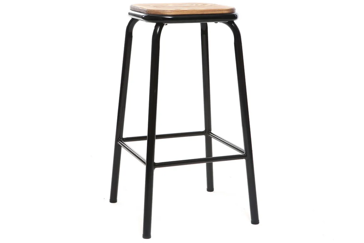 Miliboo Tabouret De Bar-Tabourets de bar empilables noir et bois foncé H65 cm (lot de 2) MEMPHIS