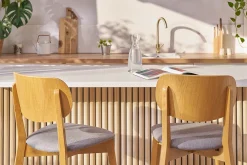 Miliboo Tabouret De Bar-Tabourets de bar en bois clair chêne et tissu gris chiné H65 cm (lot de 2) LUCIA