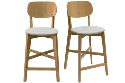 Miliboo Tabouret De Bar-Tabourets de bar en bois clair chêne et tissu beige H65 cm (lot de 2) LUCIA