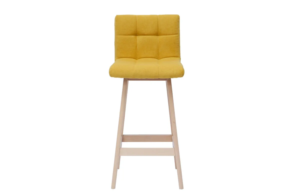 Miliboo Tabouret De Bar-Tabourets de bar en tissu effet velours jaune moutarde et bois clair H65 cm (lot de 2) KLARIS