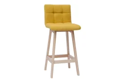 Miliboo Tabouret De Bar-Tabourets de bar en tissu effet velours jaune moutarde et bois clair H65 cm (lot de 2) KLARIS