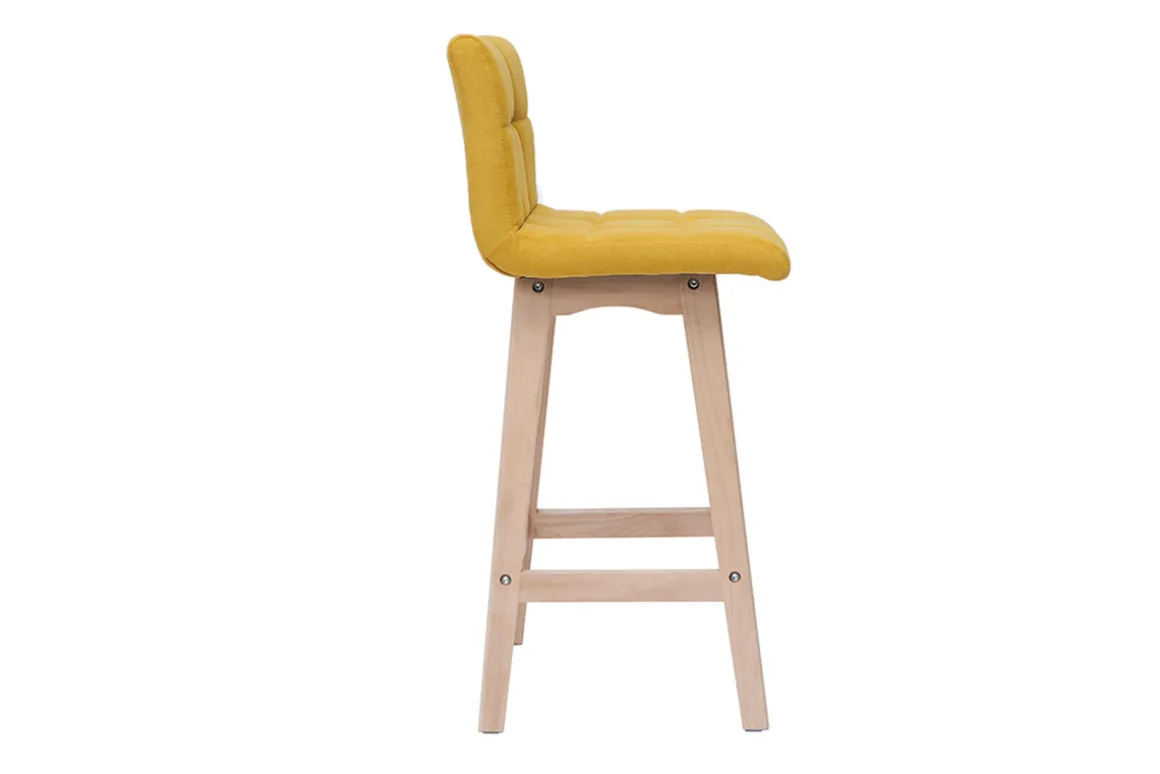 Miliboo Tabouret De Bar-Tabourets de bar en tissu effet velours jaune moutarde et bois clair H65 cm (lot de 2) KLARIS
