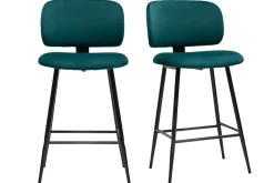 Miliboo Tabouret De Bar-Tabourets de bar en tissu velours bleu pétrole et métal noir H70 cm (lot de 2) ATRIUM