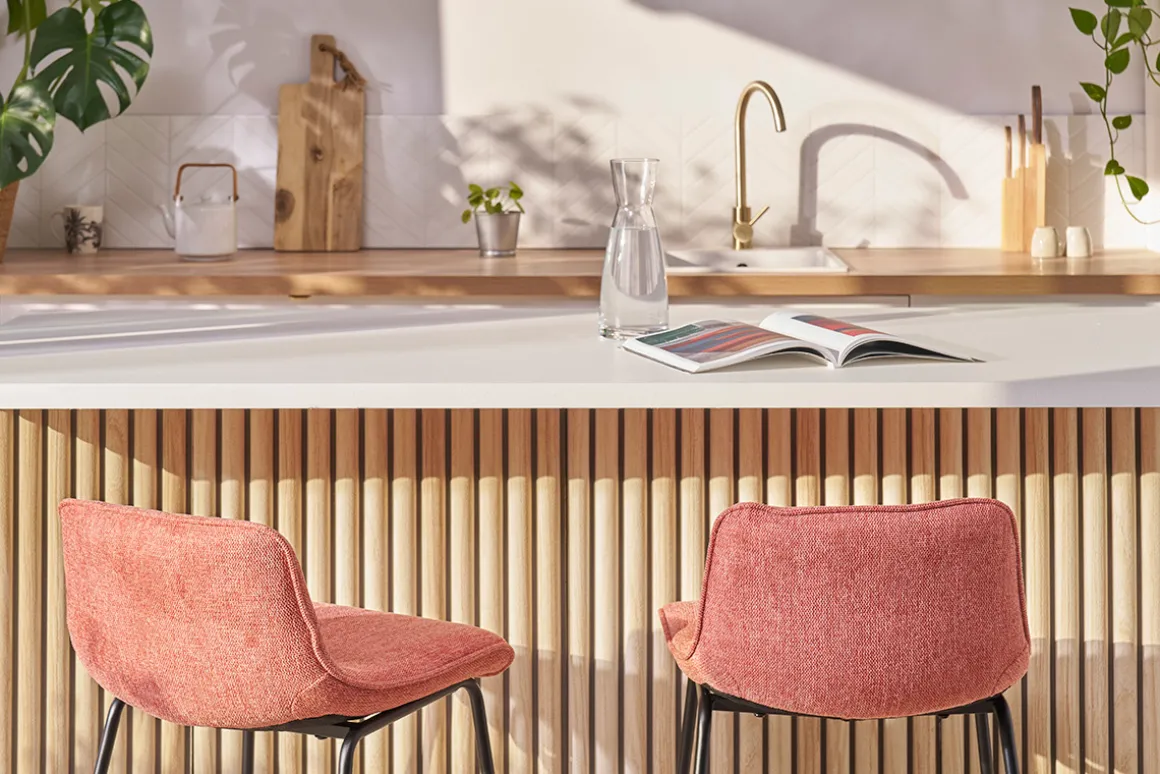 Miliboo Tabouret De Bar-Tabourets de bar en tissu effet velours texturé terracotta et métal H65 cm (lot de 2) BOOST