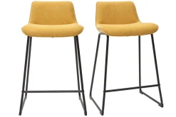 Miliboo Tabouret De Bar-Tabourets de bar en tissu effet velours texturé jaune moutarde et métal H65 cm (lot de 2) BOOST