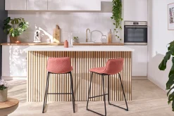 Miliboo Tabouret De Bar-Tabourets de bar en tissu effet velours texturé céladon et métal noir H65 cm (lot de 2) BOOST