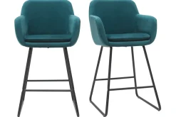 Miliboo Tabouret De Bar-Tabourets de bar en velours bleu pétrole H65 cm (lot de 2) AMIKA