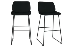Miliboo Tabouret De Bar-Tabourets de bar fixes en tissu velours noir pieds métal noir H65 (lot de 2) KAOLY