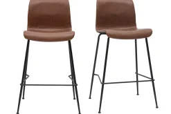 Miliboo Tabouret De Bar-Tabourets de bar fixes marron aspect vieilli et métal noir H65 cm (lot de 2) HAROLD