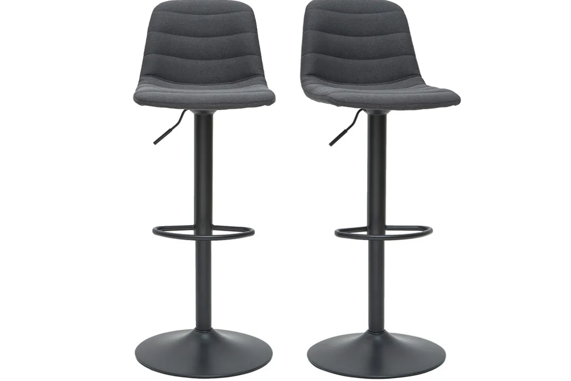 Miliboo Tabouret De Bar-Tabourets de bar réglables tissu et métal gris foncé (lot de 2) SAURY