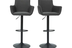 Miliboo Tabouret De Bar-Tabourets de bar réglables tissu gris anthracite métal noir (lot de 2) CARLIE