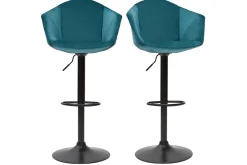 Miliboo Tabouret De Bar-Tabourets de bar réglables pivotants 360° en velours bleu pétrole et métal (lot de 2) TAYA