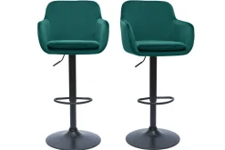 Miliboo Tabouret De Bar-Tabourets de bar réglables en tissu velours bleu pétrole et métal noir (lot de 2) AMIKA