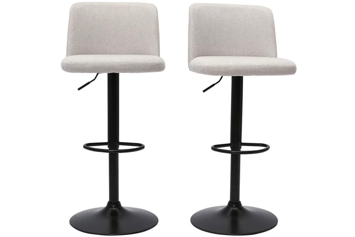 Miliboo Tabouret De Bar-Tabourets de bar réglables en tissu effet velours texturé beige et métal noir (lot de 2) MONTI