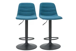 Miliboo Tabouret De Bar-Tabourets de bar réglables en tissu et métal bleu canard (lot de 2) SAURY