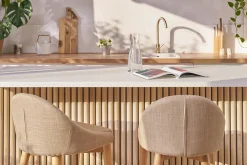 Miliboo Tabouret De Bar-Tabourets de bar scandinaves en tissu beige et frêne massif H66 cm (lot de 2) DALIA