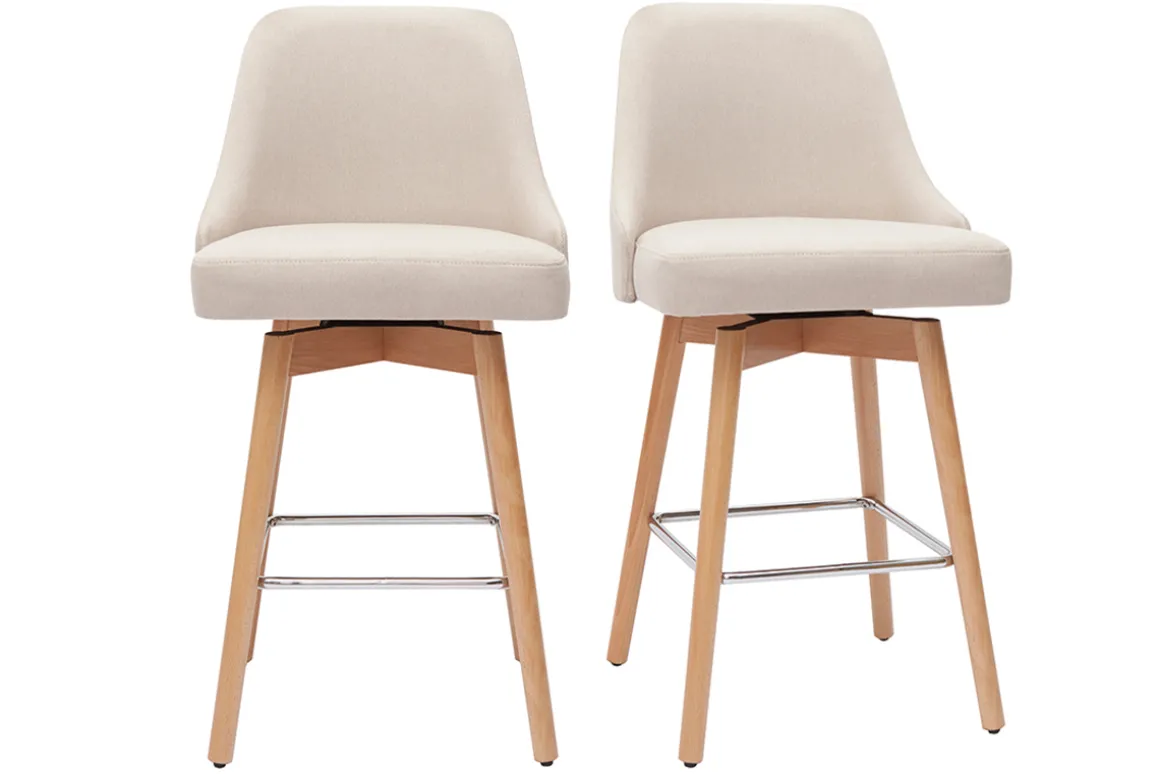 Miliboo Tabouret De Bar-Tabourets de bar scandinaves en tissu beige et bois hêtre massif H65 cm (lot de 2) HASTA