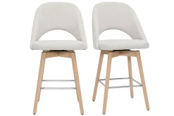 Miliboo Tabouret De Bar-Tabourets de bar scandinaves tissu effet velours texturé beige et hévéa massif 65 cm (lot de 2) COSETTE