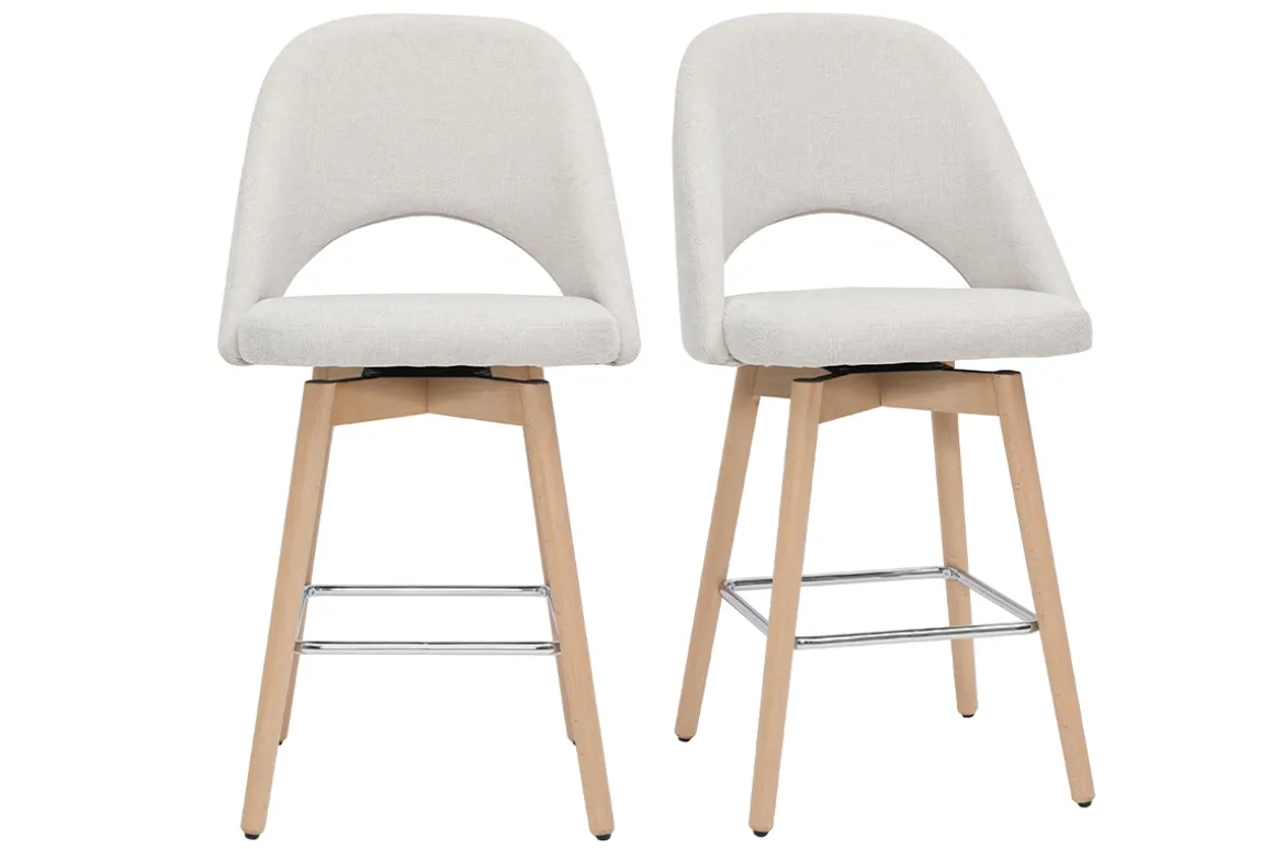 Miliboo Tabouret De Bar-Tabourets de bar scandinaves tissu effet velours texturé beige et hévéa massif 65 cm (lot de 2) COSETTE