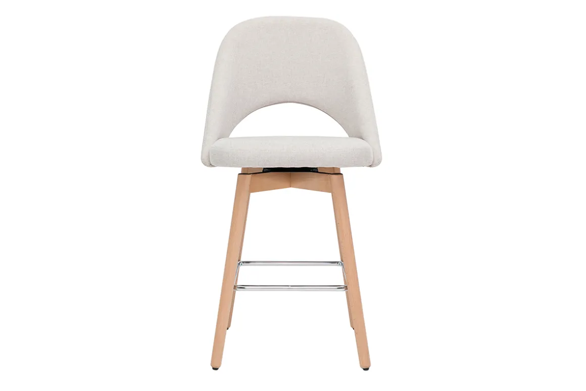 Miliboo Tabouret De Bar-Tabourets de bar scandinaves tissu effet velours texturé beige et hévéa massif 65 cm (lot de 2) COSETTE
