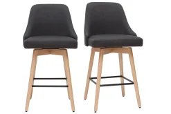 Miliboo Tabouret De Bar-Tabourets de bar scandinaves en tissu gris foncé et bois hêtre massif H65 cm (lot de 2) HASTA