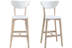 Miliboo Tabouret De Bar-Tabourets de bar scandinaves blanc et bois H65 cm (lot de 2) LEENA