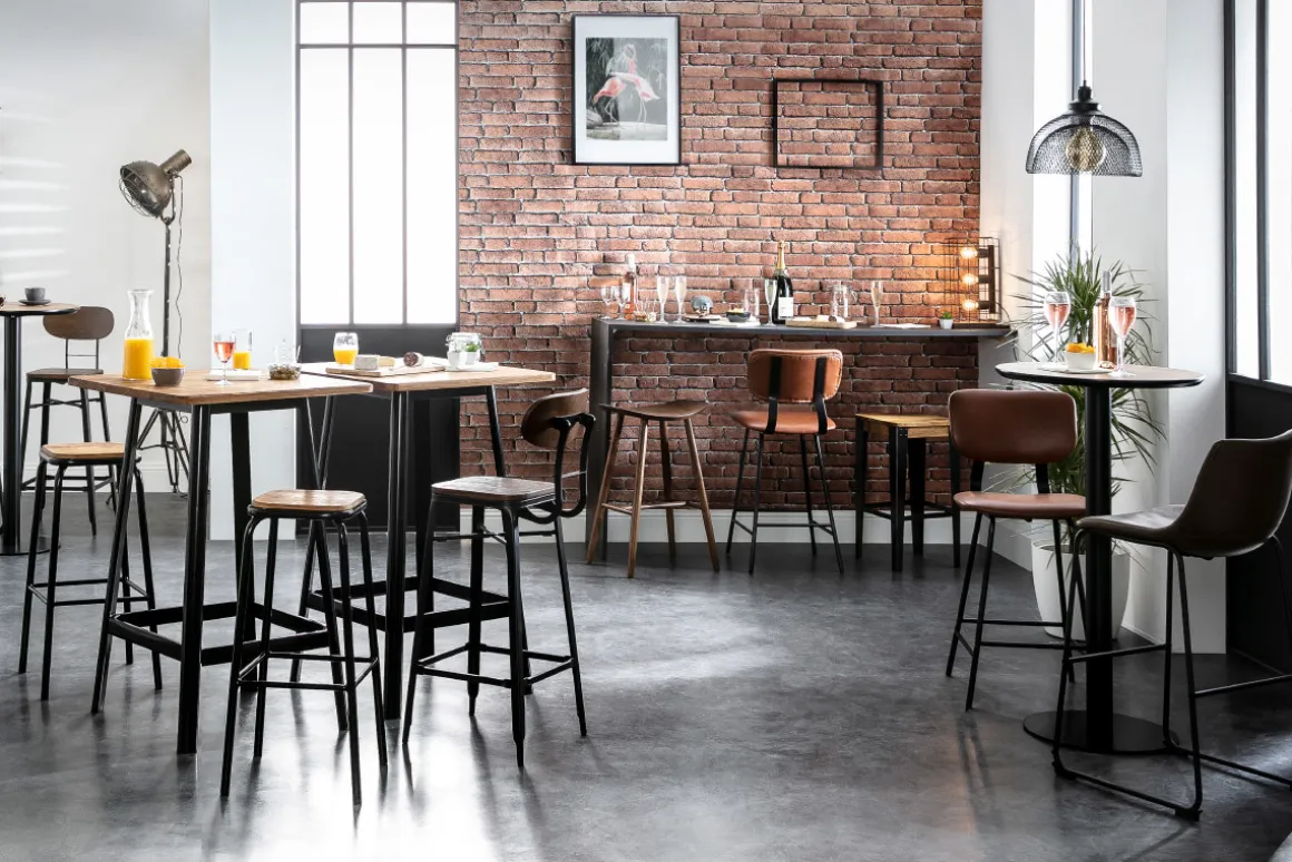 Miliboo Tabouret De Bar-Tabourets de bar vintage marron clair avec pieds métal 65 cm (lot de 2) LAB