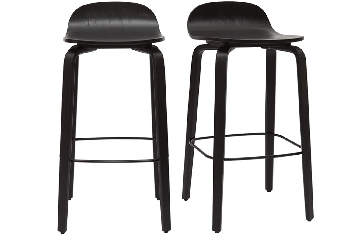 Miliboo Tabouret De Bar-Tabourets de bar vintage bois noir H68 cm (lot de 2) OBRA