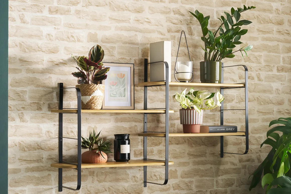 Miliboo Bibliothèque Et Étagère|Bibliothèque Et Étagère-Étagère murale en bois manguier massif et métal noir L122 cm AKINA