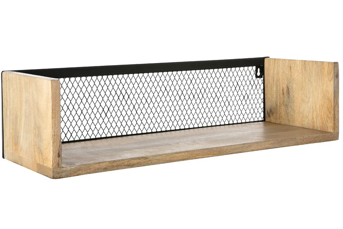 Miliboo Bibliothèque Et Étagère|Bibliothèque Et Étagère-Étagère murale industrielle en bois manguier massif et métal noir L60 cm RACK