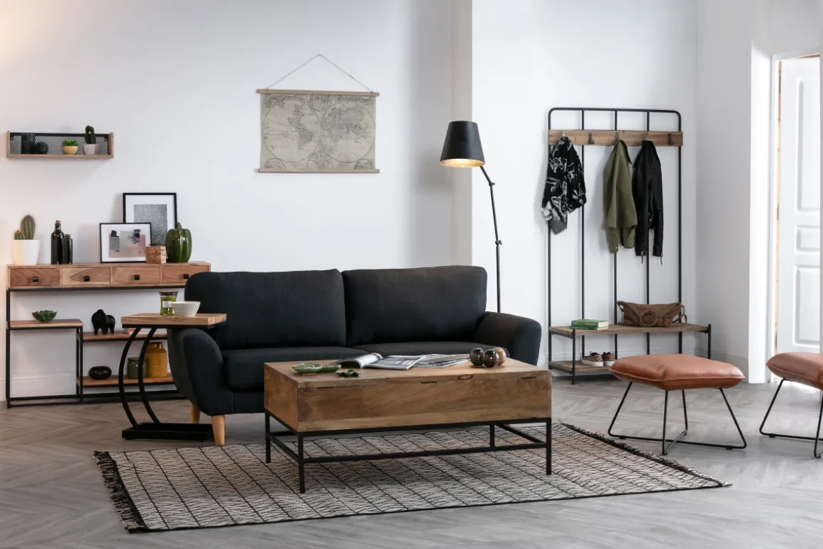 Miliboo Bibliothèque Et Étagère|Bibliothèque Et Étagère-Étagère murale industrielle en bois manguier massif et métal noir L60 cm RACK