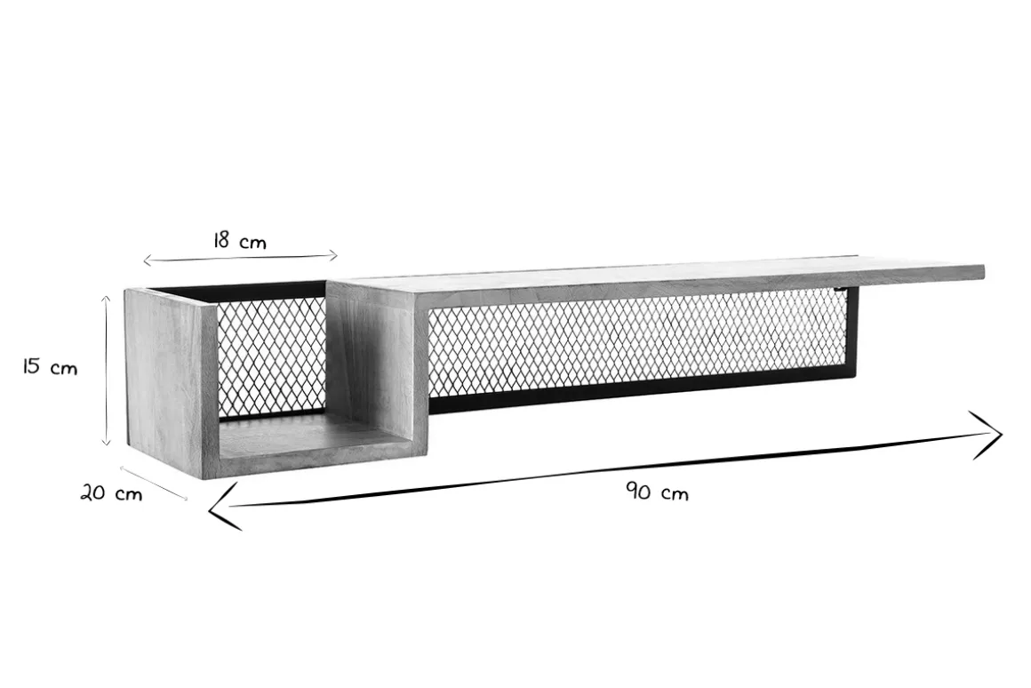 Miliboo Bibliothèque Et Étagère|Bibliothèque Et Étagère-Étagère murale industrielle en bois manguier massif et métal noir L90 cm RACK