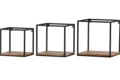 Miliboo Etagère Murale-Étagères murales carrées en métal noir et bois manguier massif (lot de 3) YPSTER
