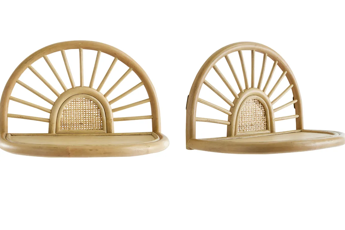 Miliboo Table De Chevet|Etagère Murale-Étagères murales en rotin naturel et cannage L40 cm (lot de 2) BOW