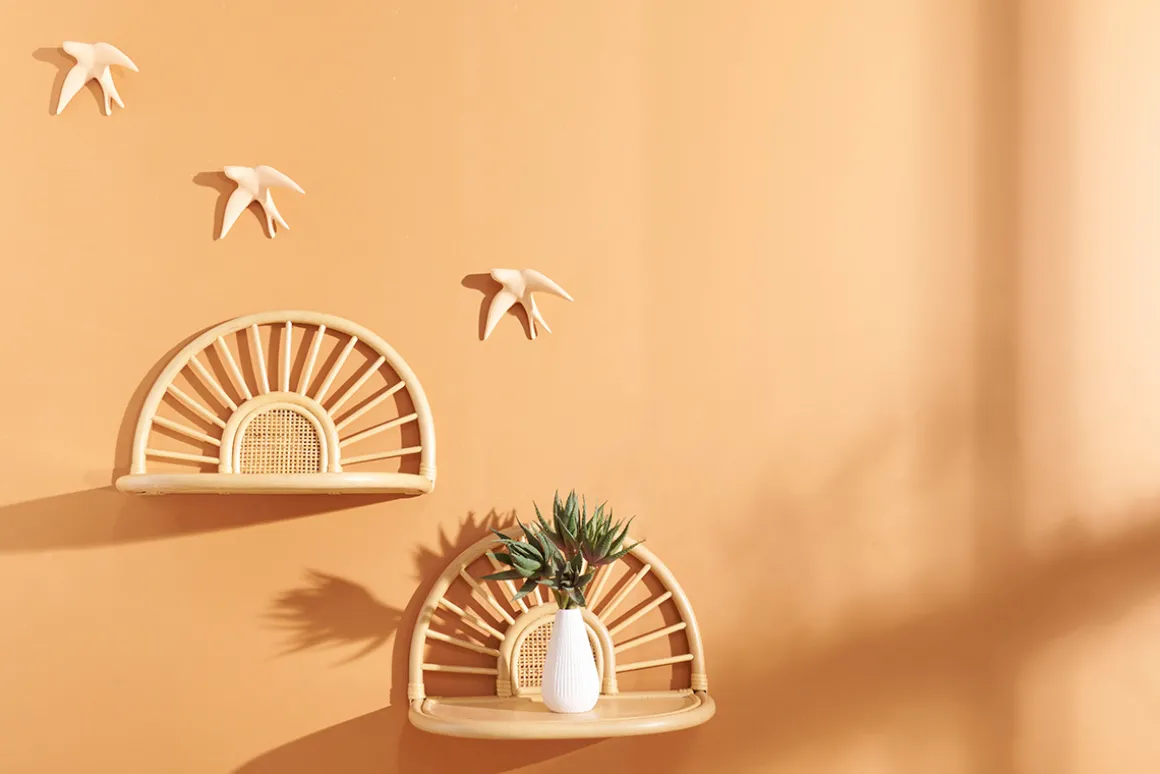 Miliboo Table De Chevet|Etagère Murale-Étagères murales en rotin naturel et cannage L40 cm (lot de 2) BOW