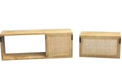 Miliboo Etagère Murale-Étagères niches murales gigognes en bois manguier massif et cannage rotin L80 cm (lot de 2) ACANGE