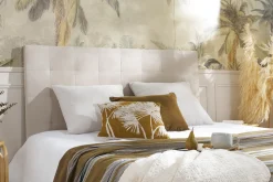 Miliboo Tête De Lit-Tête de lit capitonnée en tissu beige clair naturel L180 cm HALCIONA